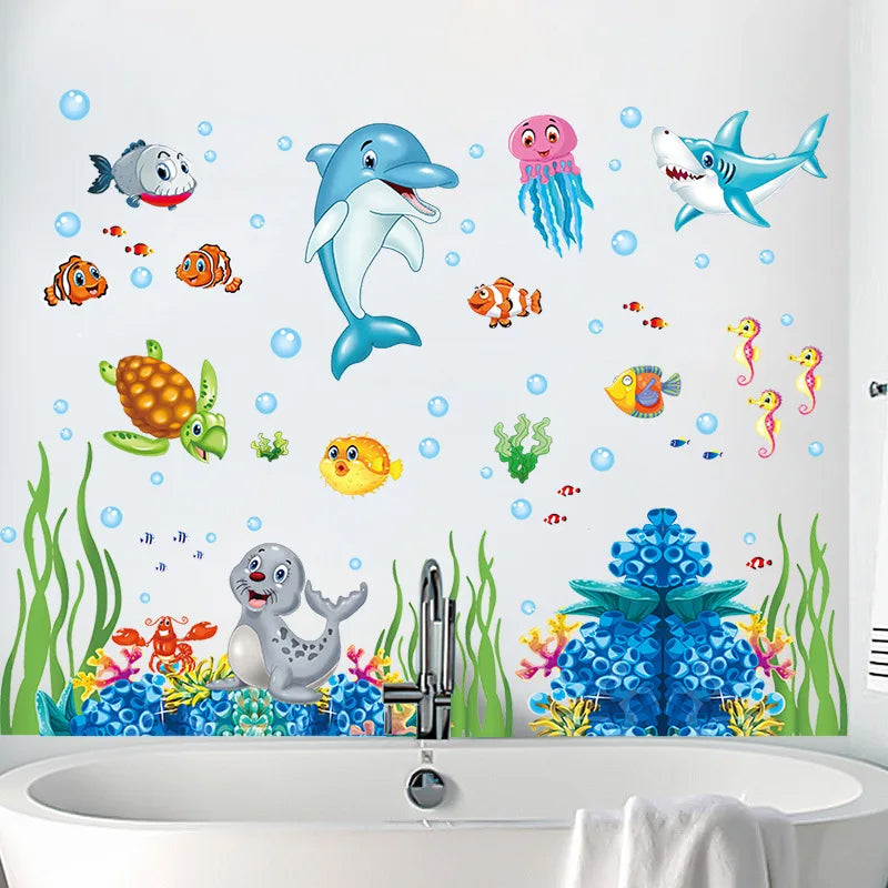 Aquarium ocean deep water sea For Kids Room Home Decoration Cartoon baby children cartoon bedroom room decor wall stickers removable kids nursery decal sticker Wall Decoration Stickers wall decor