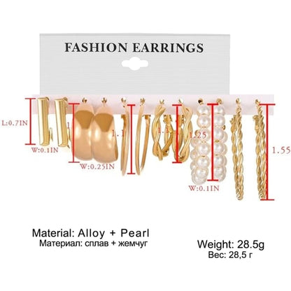 6PC Ladies Pearl Round Geometric Earrings – Elegant & Stylish Jewelry