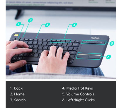 LOGITECH K400 Plus Wireless Keyboard With Touch Pad - 100% Authentic