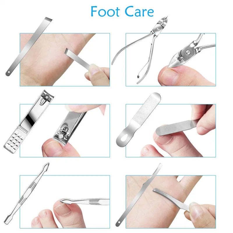19 IN 1 Manicure Set Stainless Steel Pedicure Kit Nail Grooming Kit Travel Case Set Nail Care Cutter Trimmer Professional Pedicure Kit Nail Scissors Grooming Kit With Leather Travel Case