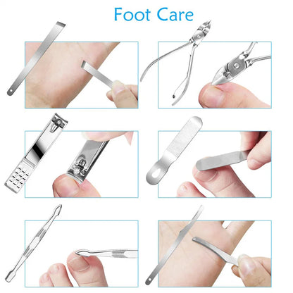 19 IN 1 Manicure Set Stainless Steel Pedicure Kit Nail Grooming Kit Travel Case Set Nail Care Cutter Trimmer Professional Pedicure Kit Nail Scissors Grooming Kit With Leather Travel Case