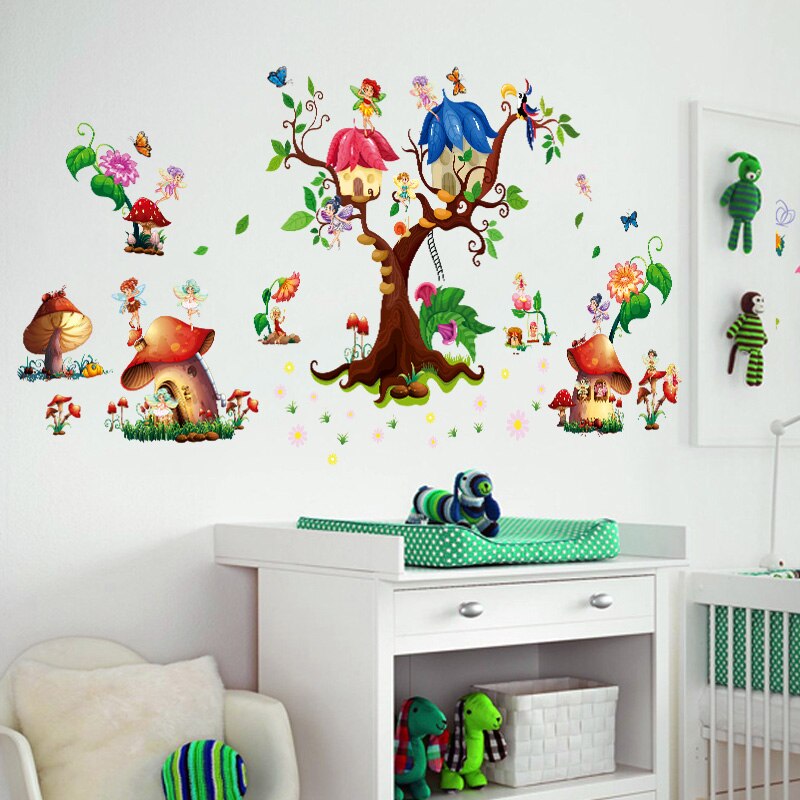 Kids Tree House Cartoon Animals Theme Wall Art Decal Sticker Decoration for Living Room Nursery Baby Girl Boy Kid Children's Room Bedroom Decoration