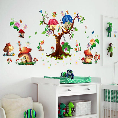 Kids Tree House Cartoon Animals Theme Wall Art Decal Sticker Decoration for Living Room Nursery Baby Girl Boy Kid Children's Room Bedroom Decoration