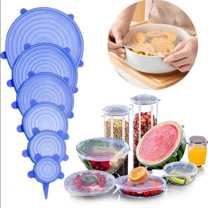 Silicone Stretch Lids 6-Pack Reusable Food Covers for Bowls and Cups, Expandable and Flexible, Safe