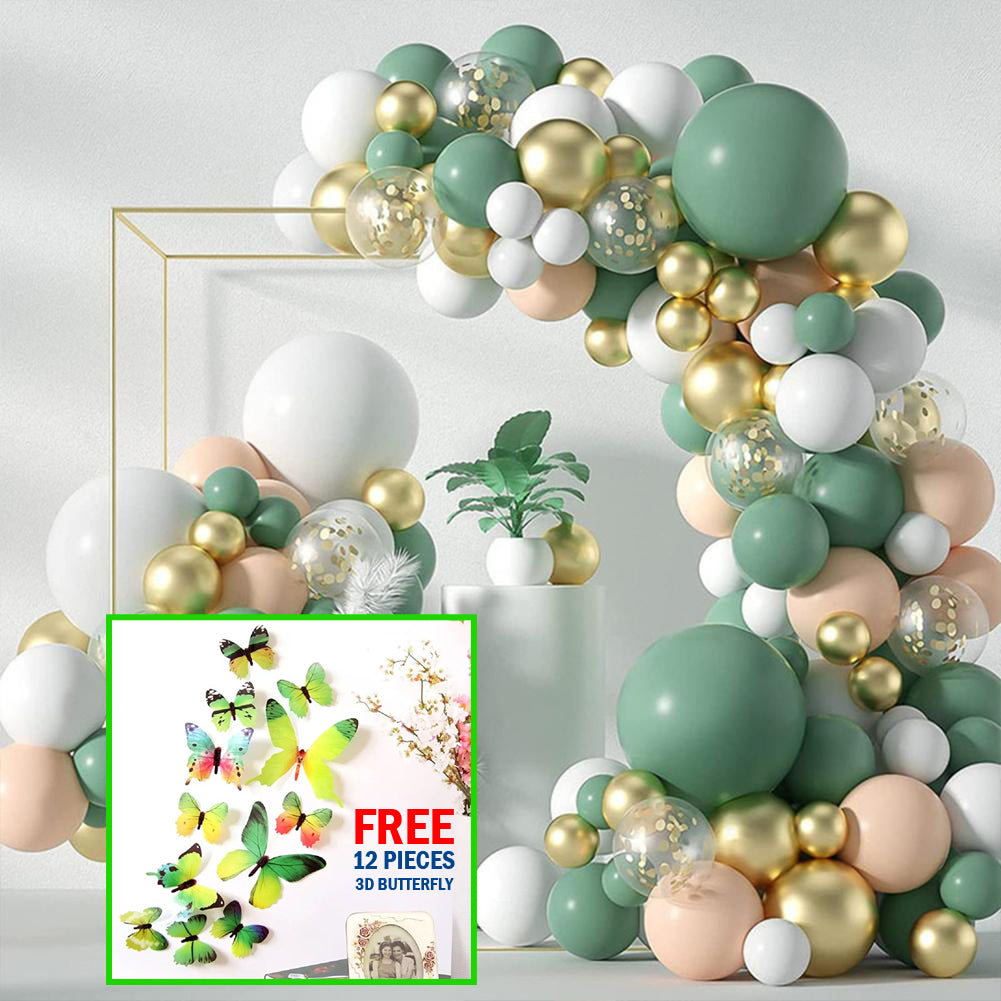 FREE 12 PCS 3D BUTTERFLY WITH Complete Set 117-Piece Premium Blue Balloon Garland Kit for Party Decoration, Unisex Balloon Arch Set for All Ages