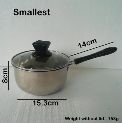 3Pcs Stainless Steel Saucepan Set with Cool Touch Handles and Glass Lids