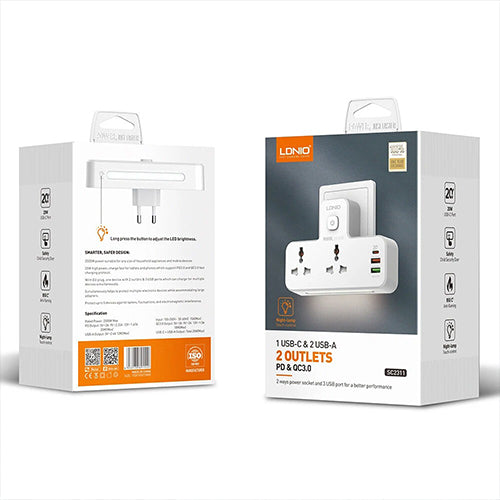 LDNIO SC2311 20W Type-C + 2 USB PD & QC3.0 Charger Extension 2 Way Power Socket with Touch Control Night Lamp
