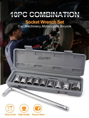 10 Pcs/set 8Mm-24Mm Hex Socket Set 1/2'' CRV Wrench Spanner Screwdriver Set Repair Tool Sets for Bic