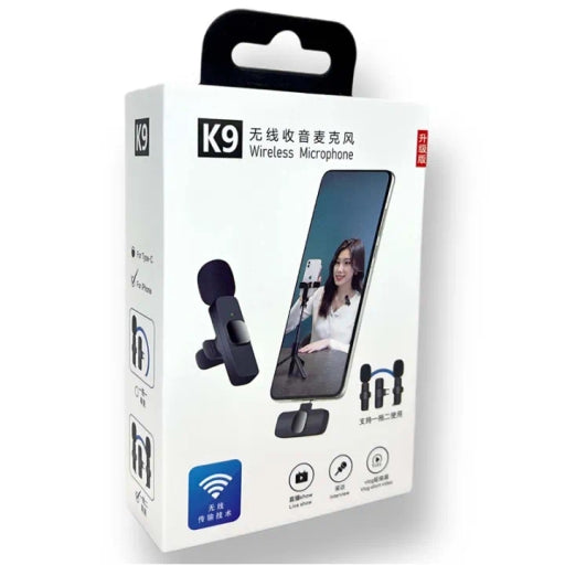 K9 Dual Bluetooth Wireless Lavalier Microphone with Noise Reduction for IPhone & Type-C Phones