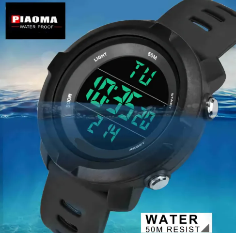 Piaoma Digital Watch with LED Shockproof Multi Functional Automatic Black Strap Waterproof Digital