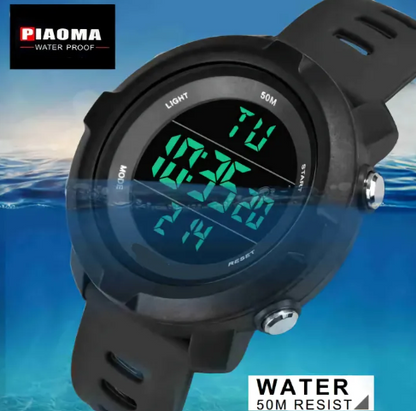 Piaoma Digital Watch with LED Shockproof Multi Functional Automatic Black Strap Waterproof Digital