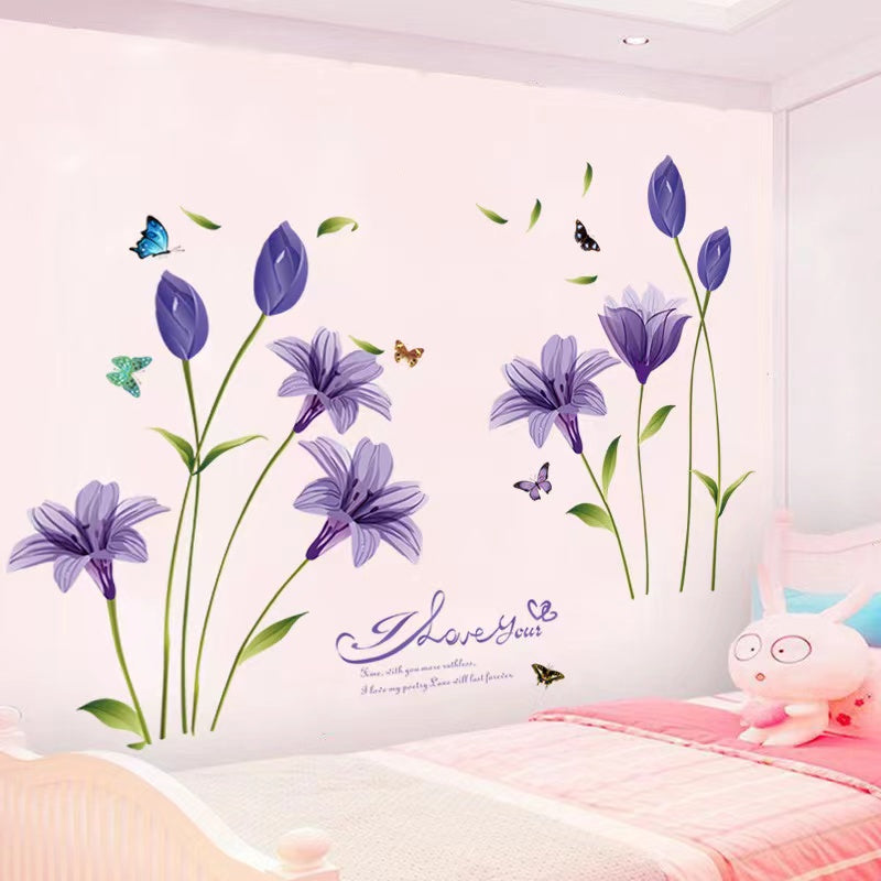 Lavender purple dream flower Beautiful Home Decoration animals tree bridge baby children cartoon bedroom room decor wall stickers removable kids nursery decal sticker Wall Decoration Stickers wall deco