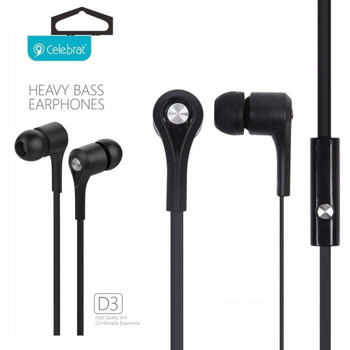 Celebrat D3 Heavy Bass In-Ear Solid Metal Earphones with Mic Flat Wires