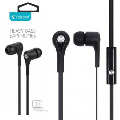 Celebrat D3 Heavy Bass In-Ear Solid Metal Earphones with Mic Flat Wires