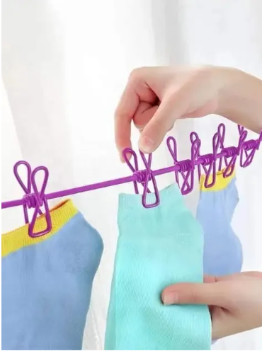 Portable Travel Elastic Clothesline Adjustable Clothesline with 12Pcs Clothespins