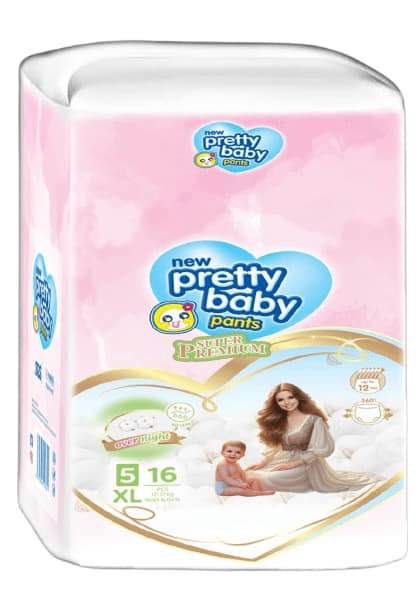 Pretty Baby Pants Diapers | Over Night 12 Hour | XL 16 Pcs