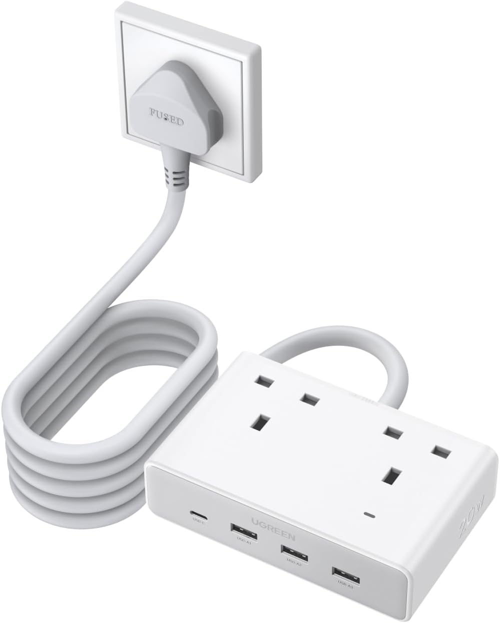 UGREEN 85170 Nexode 4 USB Ports Extension Cord, 2 AC 2990W Max Power Strip, PD20W Extension Plug Compatible with iPhone 17, i