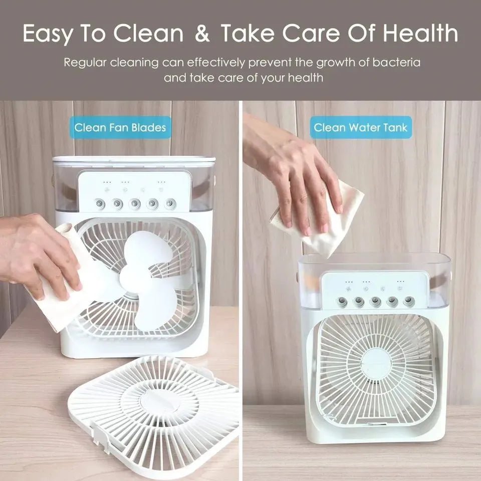 2-In-1 Portable Air Cooler Fan & Humidifier | 5-Spray Mist, 7-Color LED & 3 Speeds