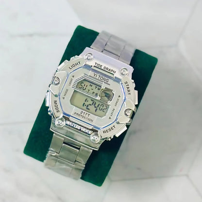 GOLD SILVER Fashion Electronic Men's Watch Multi Functional Waterproof Complete Calendar Watch