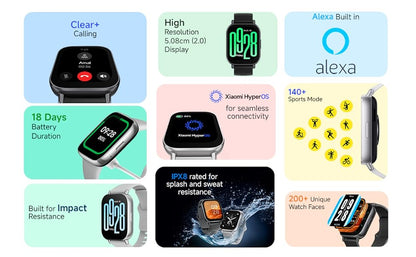 Redmi Watch 5 Active BT Calling with 3 mic ENC|2" HD Screen|HyperOS connectivity|Metal body|18 days of Battery Life|200+ Watch Faces|IPX8 rating|140+ Sports Modes|Heart Rate,Period Cycle Monitor