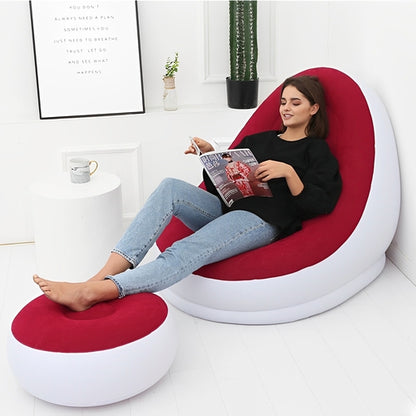 Inflatable Lounge Chair with Footrest – Portable Flocked Sofa, Lazy Single Sofa Bed for Indoor & Out