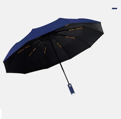 Heavy-Duty Folding Umbrella with Torch and Button Control, Built-in LED Light for Night Visibility