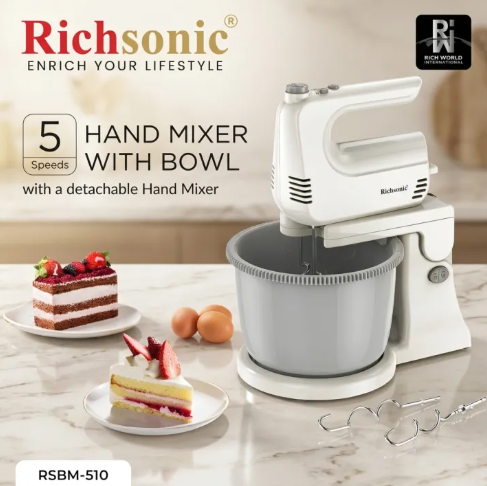 7 Speeds Hand Mixer with Bowl Egg Beater and Bowl Roatate