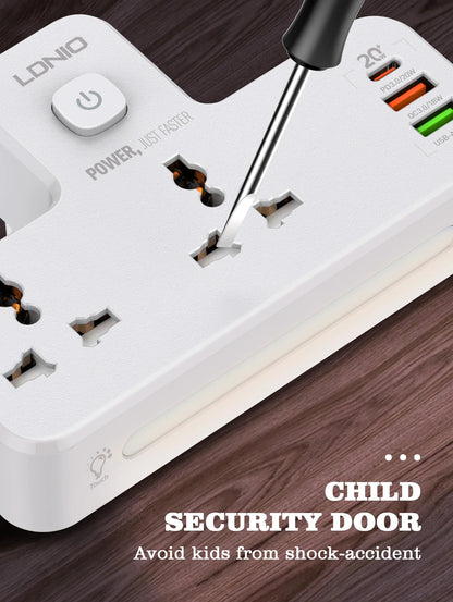 LDNIO SC2311 20W Type-C + 2 USB PD & QC3.0 Charger Extension 2 Way Power Socket with Touch Control Night Lamp