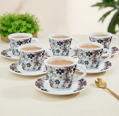 Indian Ivory Blush Tea & Coffee Cup & Saucers 140 ML Set of 6. (White)