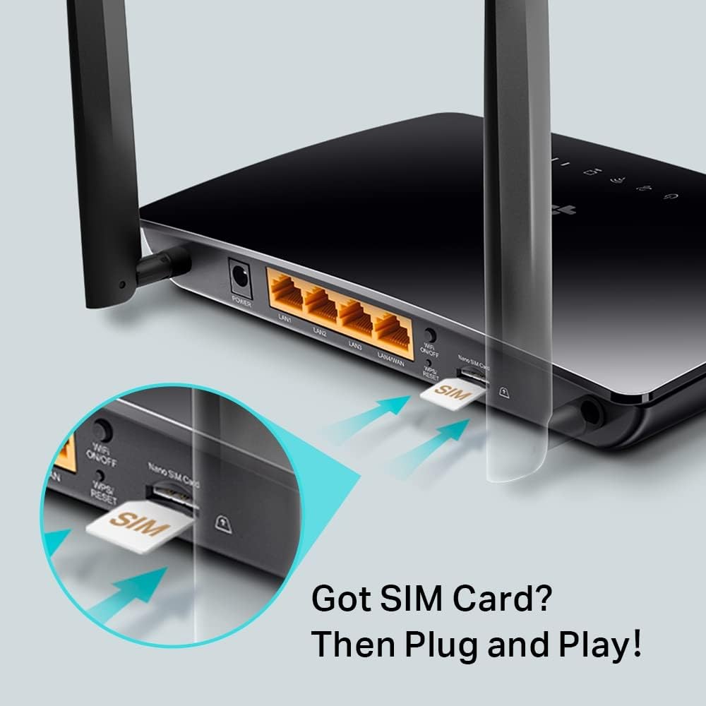 TP-Link MR6400 300 Mbps Wireless N 4G+Cat 4 LTE Router, 4G Network SIM Slot Unlocked, With WAN Connection, No Configuration required, Parental Control