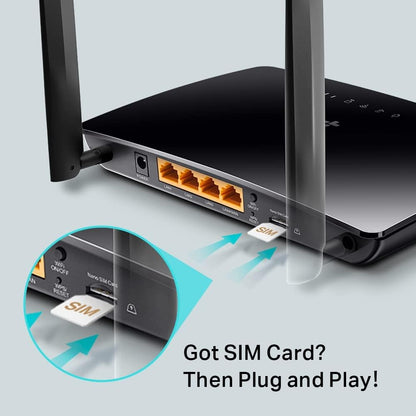 TP-Link MR6400 300 Mbps Wireless N 4G+Cat 4 LTE Router, 4G Network SIM Slot Unlocked, With WAN Connection, No Configuration required, Parental Control