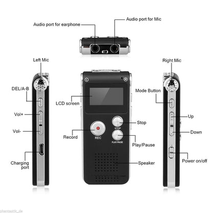 Portable Digital Voice Recorder with Stereo Sound, MP3 Playback, and Telephone Recording Capability
