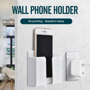 Wall Mount Phone Holder Self-Adhesive Wall Beside Organizer Storage Box Plastic Charging Phone Stand