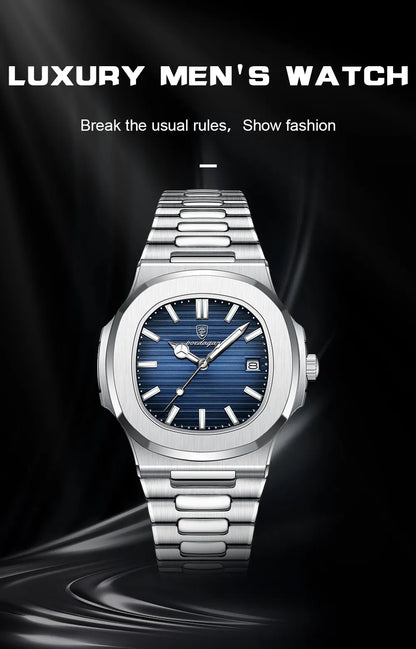 BAISHENG Luxury Watch for Men Waterproof Square Quartz Wrist Watch Luminous Stainless Steel