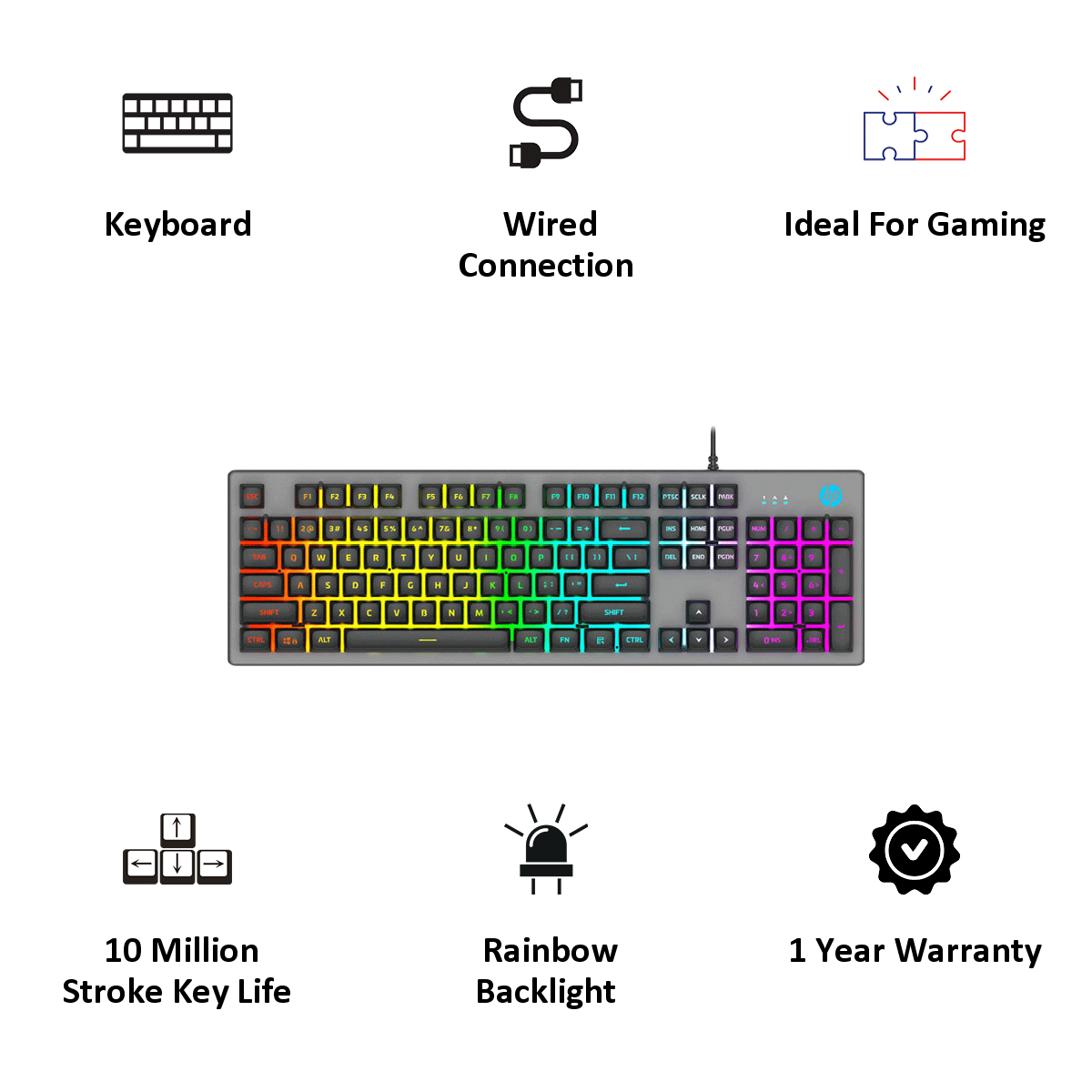 HP K500Y Backlit Membrane Wired Gaming Keyboard