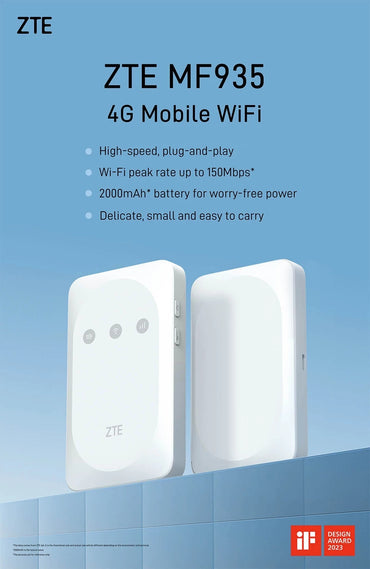 ZTE MF935 4G Pocket Wi-Fi Router, Up to 150Mbps Wi-Fi Peak, Supports Up to 8 Devices, Cutting-Edge Technology, 2000mAh Battery