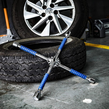 4 Way Lug Wrench Tire 17 | 19 | 21 | 23 Size Universal Nut Cross Heavy Duty Non Slip
