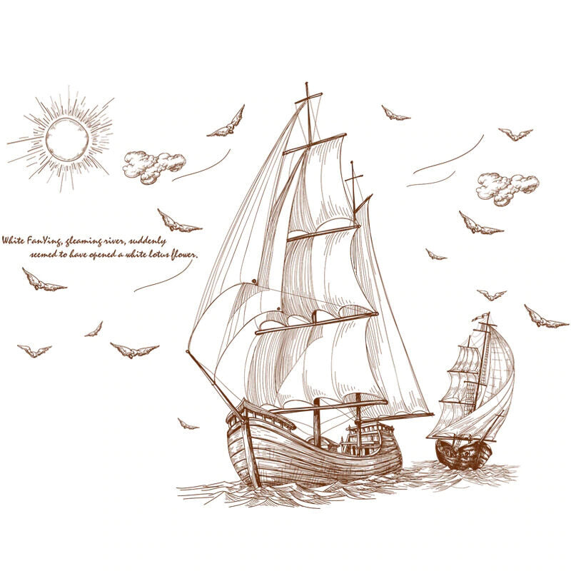 Buy More Brown Ships sailing in deep sea classic wall decoration Sticker room wallpaper bedroom nursery window decor wall stickers wedding decoration birthday decoration kids room decoration Wall Stickers