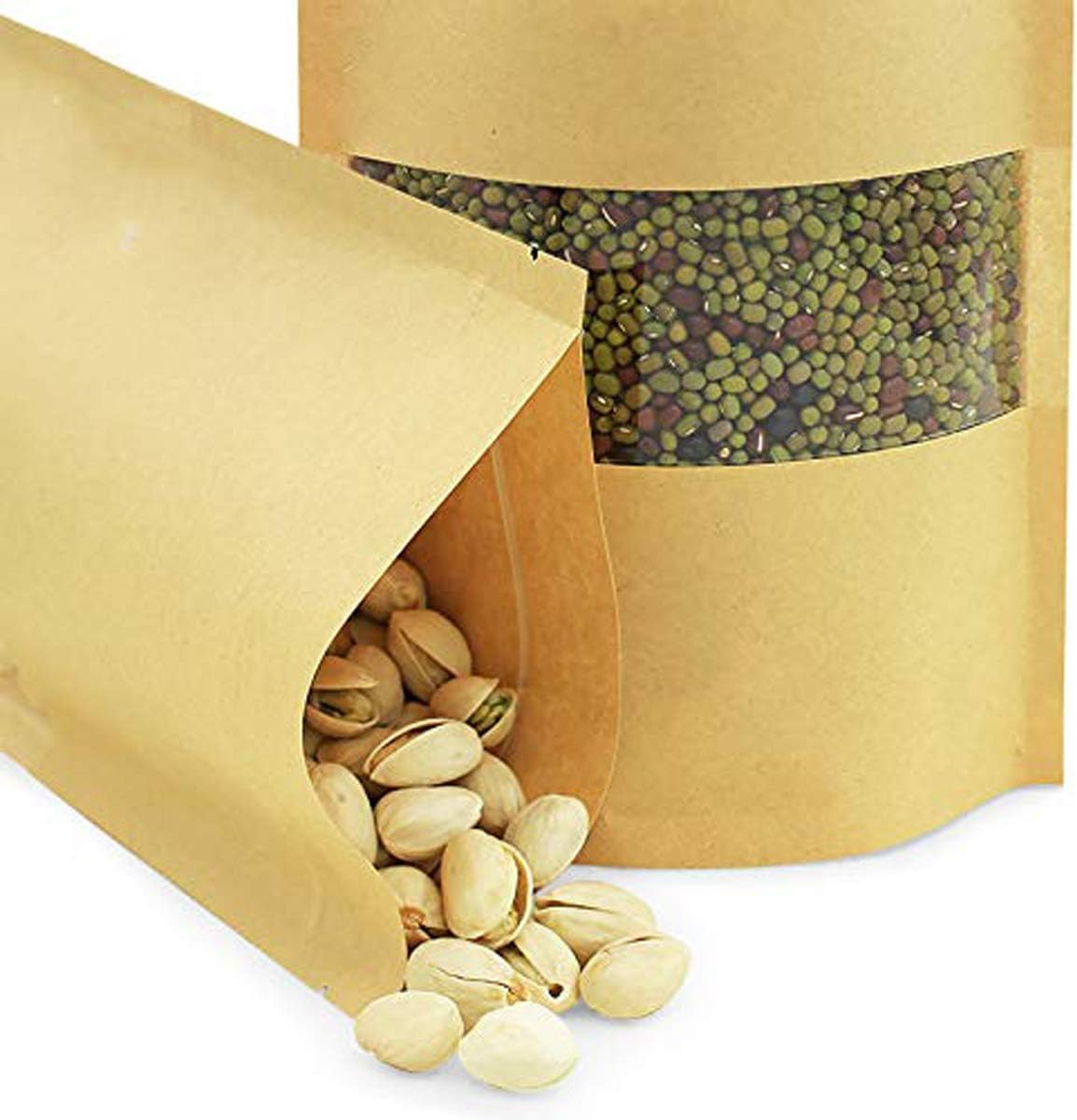 250G - Kraft Paper Bag Stand up Pouch Food Zip Lock Packaging Window (16CM X 22CM + 8CM = 250G)
