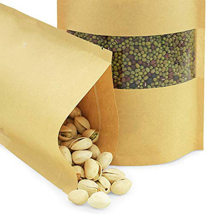 250G - Kraft Paper Bag Stand up Pouch Food Zip Lock Packaging Window (16CM X 22CM + 8CM = 250G)