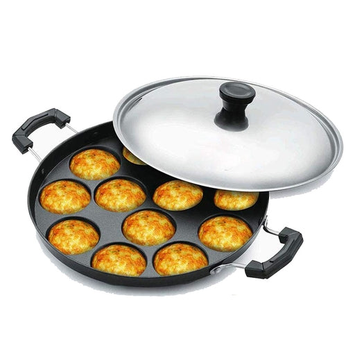 Appam Pan with Lid 12 Non Stick Scoops Appam Maker,Patra Paniyaram Pan, Appackara ,Kuzhi Paniyaram,