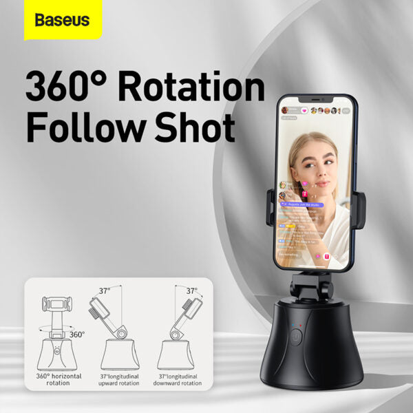 Baseus 360 Degree Rotation Following Shot Tripod Head with Phone Clamp for Smartphones, GoPro, DSLR Cameras