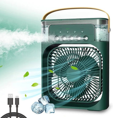 Portable Humidifier Air Cooler Mini Fan with 3 Speed Modes, Water Spray, 7 Color LED Lights, Timer