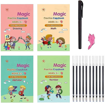 4Pcs Sank Reusable Practice Copybook Set | Magic Handwriting Workbook for Kids with Pens