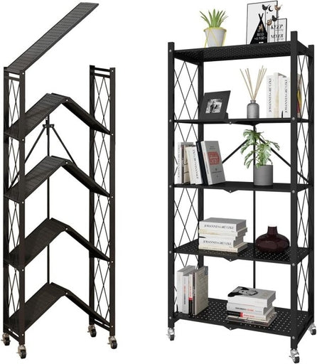 5-Layer Foldable Storage Rack, Heavy Storage Shelf Unit, Installation-Free, Steel Organizer