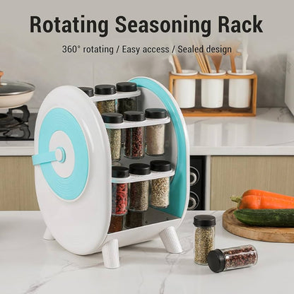 360 Degree Rotating Seasoning Organizer, Condiment Holder, Space Saving Kitchen Countertop Organizer with 360 Rotation for Home Chefs, Spice rack, Container Kitchen Accessories, Chilli, Turmeric, Pepper, Sault all kind of Seasong spices rack