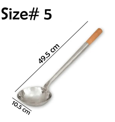 Stainless Steel Fried Rice Spoon with Wooden Handle Chinese Ladle, Wok Ladle