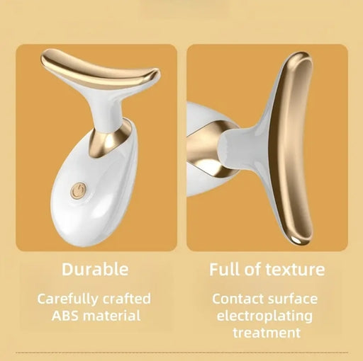 Powered Neck & Face Massager – Contoured Rollers for Relaxation | Elegant White and Gold Aesthetic