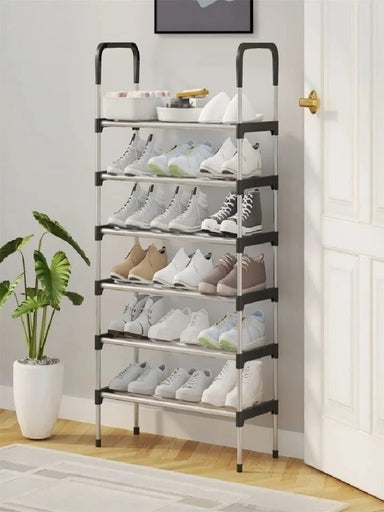 Multi-Tier Steel Shoe Rack Organizer, Space-Saving Adjustable Storage Stand Black