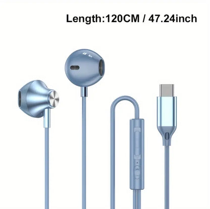 HiFi Wired in-Ear Headphones – USB-C & 3.5Mm, Volume Control & Mic, No Battery Required